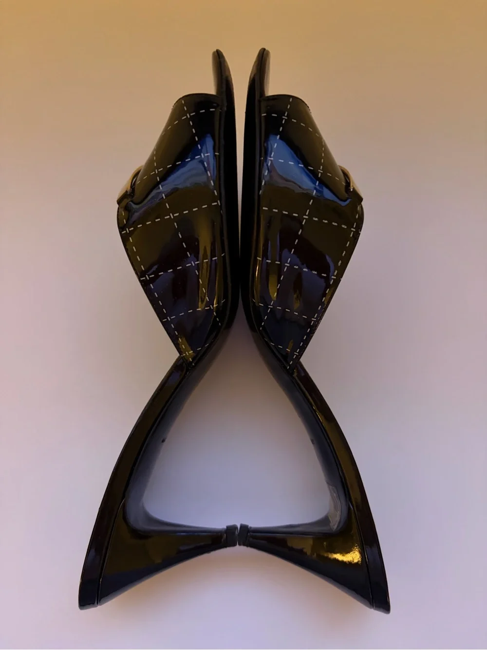 CHANEL Black Patent Leather Slide Mules with Gold-Tone Trim